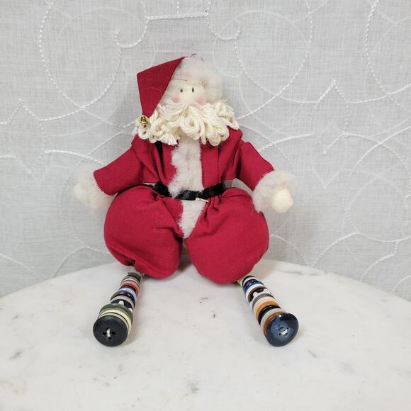 VINTAGE Rustic Santa with Button Legs 9" Christmas Holiday Plush Stuffed Decor - Picture 2 of 13